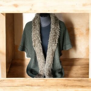 Dex Sweater Shawl with Faux Fur Trim